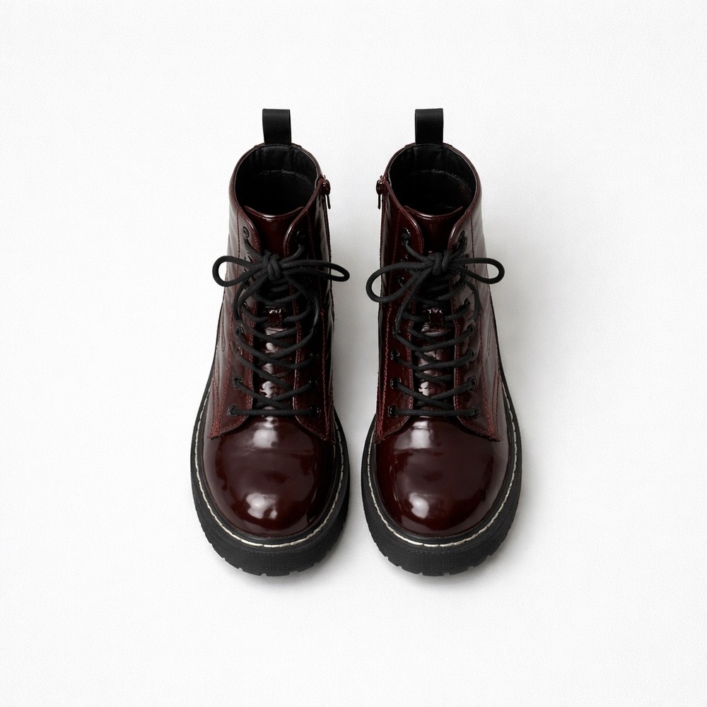 Women's Burgundy Patent Leather Lace Combat Boots 
8.5 Sincerely Jules Harley